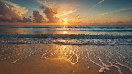 Beautiful sunset on the beach. Panoramic view of the sea.