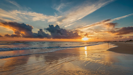 Beautiful sunset on the beachの写真素材