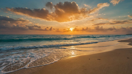 Sunset on the beach. Beautiful seascape at sunset.