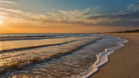 Beautiful sunset on the beach of the Baltic Sea, Poland.の写真素材