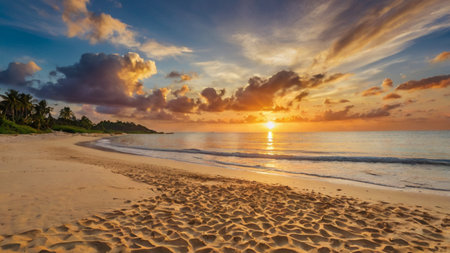 Beautiful sunset on the beach in the tropics. Panoramaの写真素材