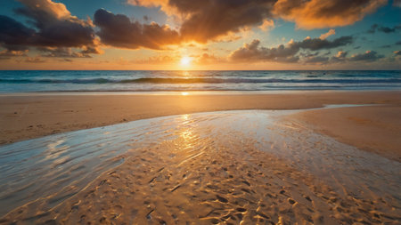 Beautiful seascape at sunset time. Panoramic viewの写真素材