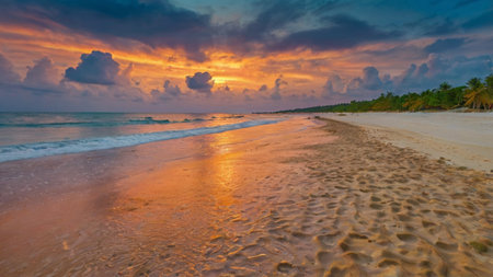 Beautiful sunset on the beach in Sri Lanka. Panorama.の写真素材