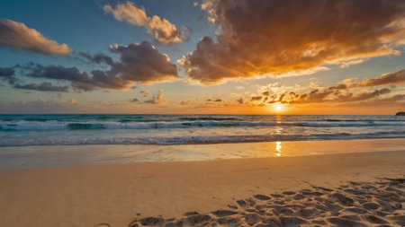 Beautiful sunset on the beach, Seychelles, Maheの写真素材