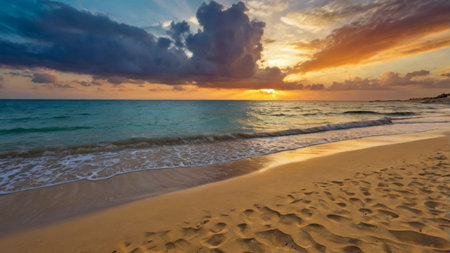 Beautiful sunset on the beach of the Caribbean island of Barbadosの写真素材