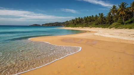 Beautiful tropical beach with turquoise water and coconut palm treesの写真素材