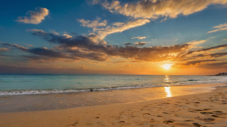 Beautiful sunset on the tropical beach. Seascape background.の写真素材