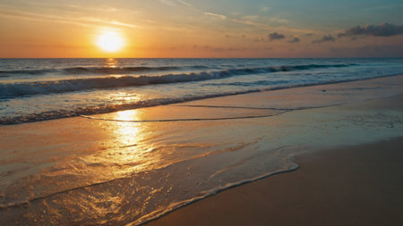 Beautiful sunrise on the beach. Beautiful sunset over the sea.の写真素材