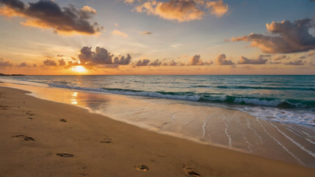 Beautiful sunset on the beach in the tropics. Seascape.の写真素材