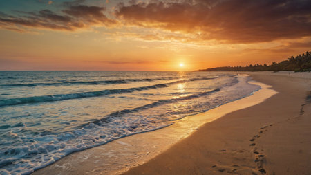 Beautiful sunset on the beach in Sri Lanka. Panoramic viewの写真素材