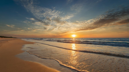 Beautiful sunset on the beach. Seascape. Panoramaの写真素材