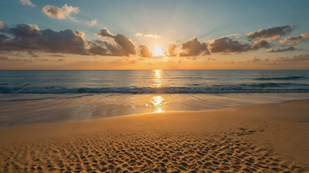 Beautiful sunset on the beach. Panoramic view of the sea and sky.の写真素材