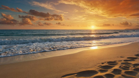 Beautiful seascape with sunset on the beach. Nature composition.の写真素材