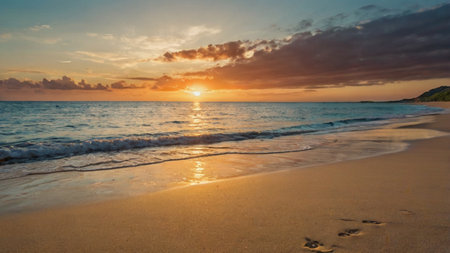 Beautiful sunset on the beach. Panoramic view of the sea.の写真素材
