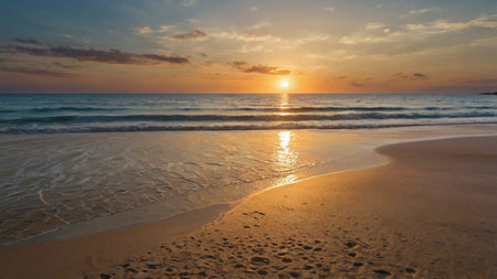 Beautiful sunset on the beach. Nature composition, soft focus.の写真素材