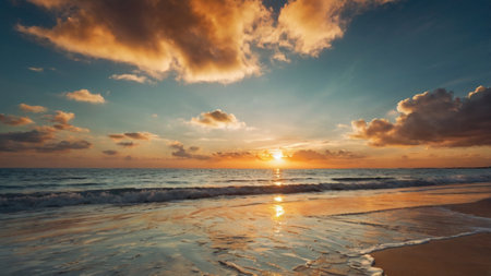 Beautiful sunset on the beach. Seascape. Panoramaの写真素材