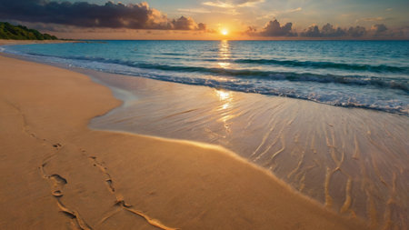 Beautiful tropical beach and sea at sunset time - Holiday Vacation conceptの写真素材