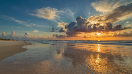 Beautiful sunset on the beach in Sri Lanka. Panoramic view.