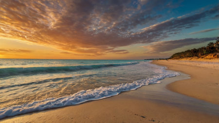 Beautiful sunset on the beach in Cayo Largo, Cubaの写真素材