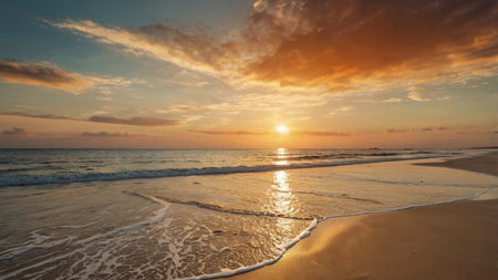 Sunset on the beach in Bali, Indonesia. Beautiful seascape.の写真素材