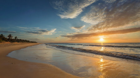 Sunset on the beach of the Caribbean island of Cayo Largoの写真素材