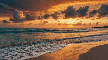 Beautiful sunset on the beach, Seychelles, Maheの写真素材
