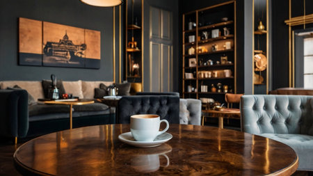 Coffee cup on the table in coffee shop, stock photoの写真素材