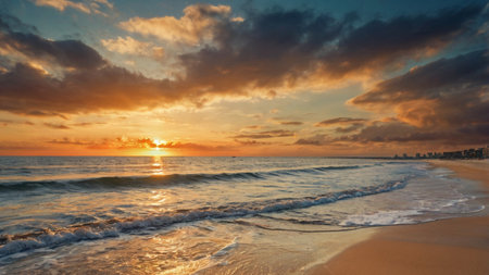 Beautiful sunset over the sea. Sunset on the beach. Seascape.の写真素材