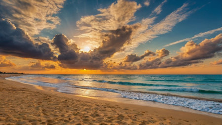 Beautiful sunset on the tropical beach. Seascape background.