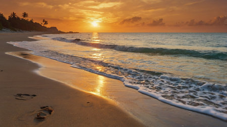 Beautiful sunset on the tropical beach. Seascape background.の写真素材