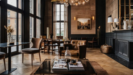 Interior of a luxury restaurant in Paris, France. Modern designの写真素材