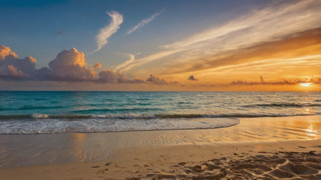 Beautiful sunset on the beach in Cayo Largo, Cubaの写真素材