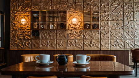 Coffee cup on wood table in coffee shop. Coffee shop concept