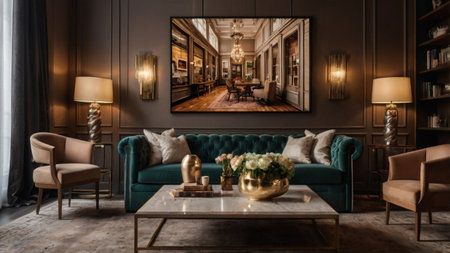 Luxury living room interior design in classic style. 3d renderの写真素材