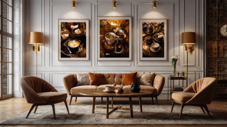 Living room interior with sofa, armchairs and lamps. 3d renderingの写真素材