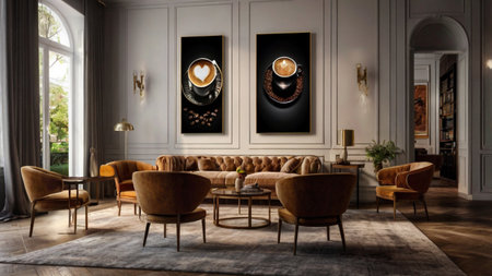 Luxury living room interior with armchairs and coffee table. 3d renderの写真素材