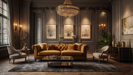 Luxury living room interior with furniture. 3D rendering.の写真素材