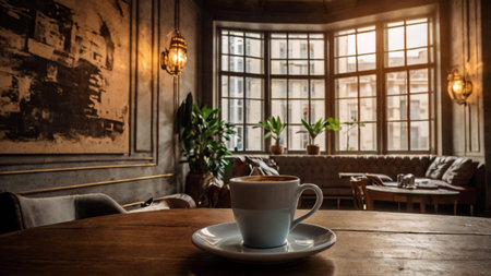 Coffee cup in coffee shop, vintage and retro style.の写真素材