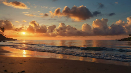 Sunset on the beach of the Caribbean island of Barbados.の写真素材
