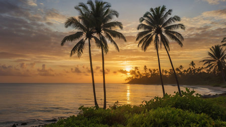 Palm trees on the beach at sunset in Maui, Hawaii