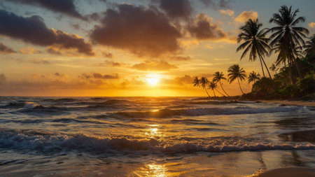 Sunset on the beach of Guadeloupe, Caribbean.の写真素材