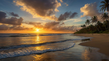 Sunset at the beach in Sri Lanka. Panoramic view.の写真素材