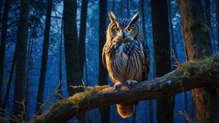 Eurasian Eagle Owl (Bubo bubo) in the forestの写真素材