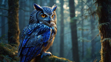 Eurasian Eagle Owl (Bubo bubo) in the forestの写真素材