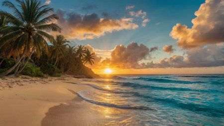 Beautiful sunset at the beach on the Caribbean island of Barbadosの写真素材