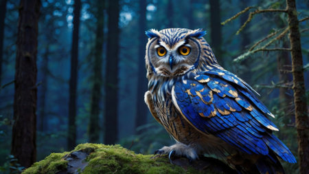 Owl in the forest. Wildlife scene from nature. Beautiful owl in the forest.の写真素材