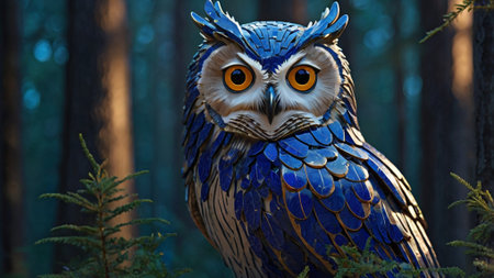 Owl in the forest at night. Stylized image.の写真素材