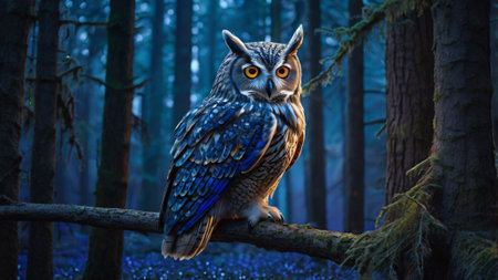 Beautiful owl in the night forest. Wildlife scene from nature.の写真素材