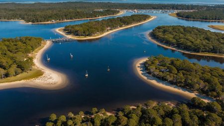 Aerial view of the island of Bridgetown, North Carolina.の写真素材