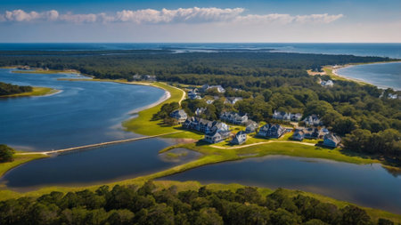 Aerial view of the beach and coastline of the Baltic Sea.の写真素材